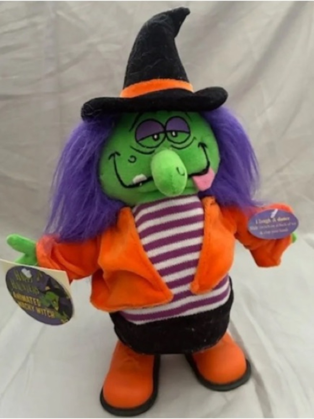 Festive Halloween Witch Plush - Orange Jacket, Purple Hair, Green Face